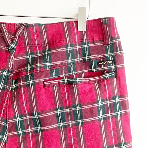 Volcom Mens Size 32 Shorts Plaid True To This Red Dark Gray White Spring Summer - Picture 5 of 6